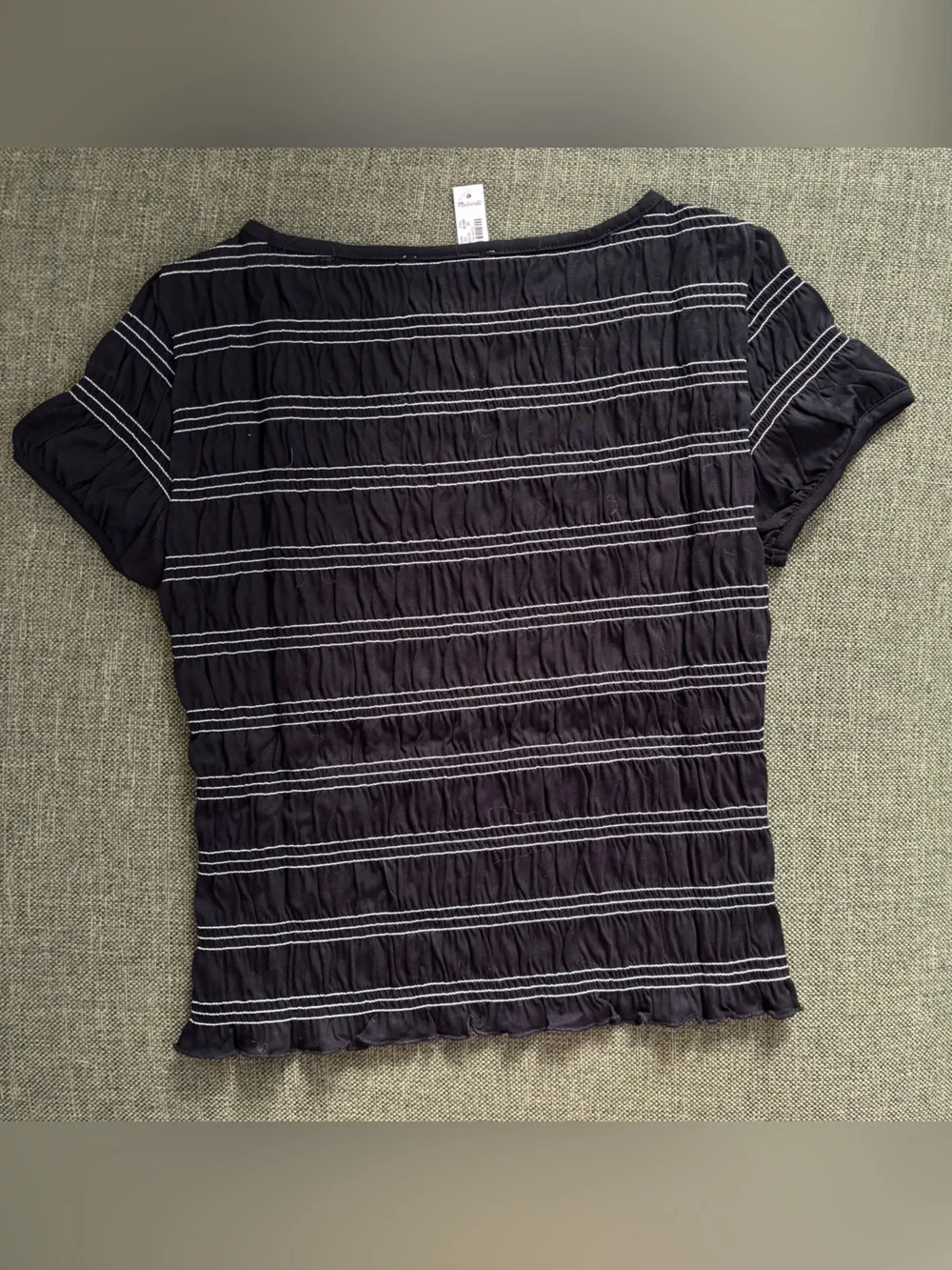 Madewell XS black ruched shirt with white stripes